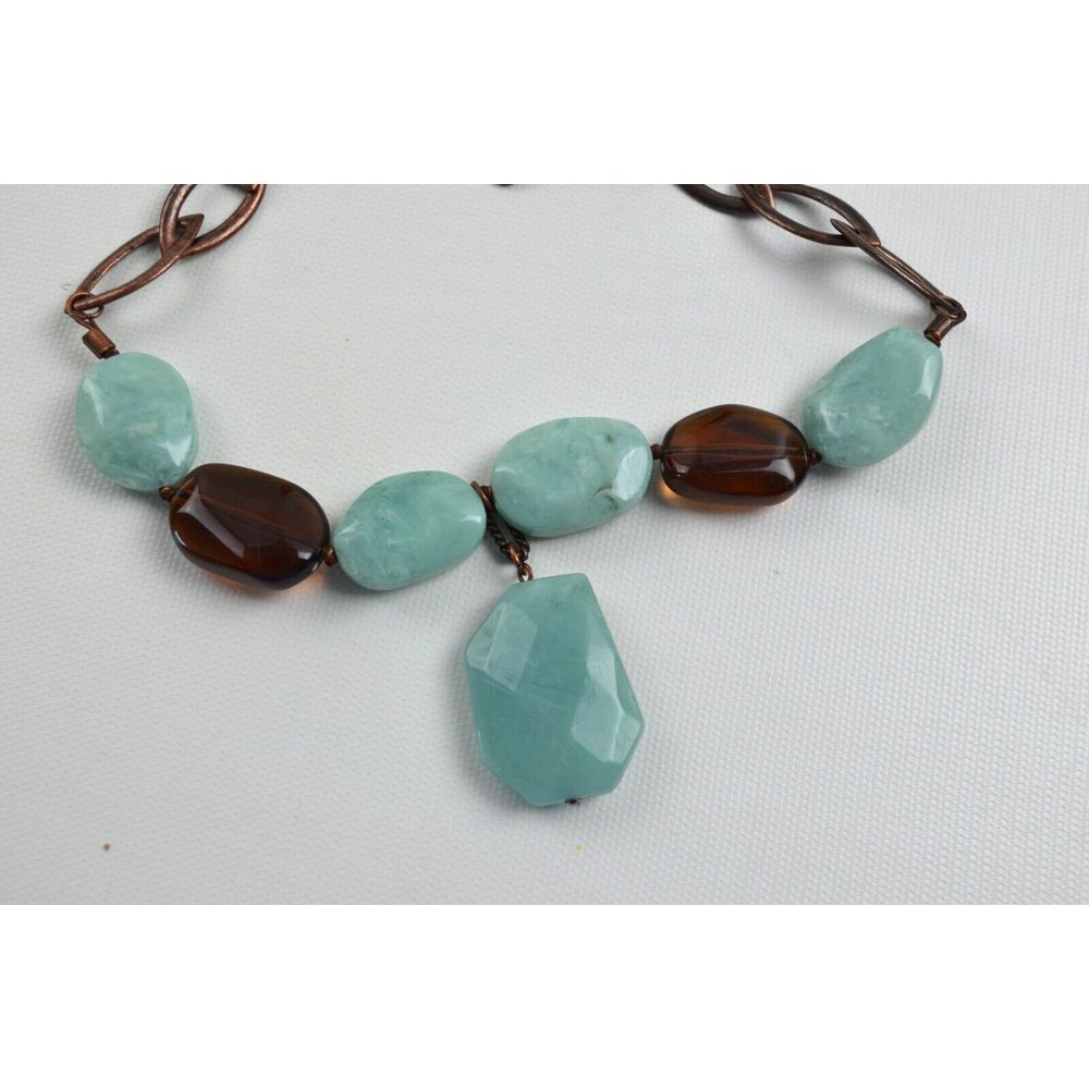 Gold Tone Chunky Lucite Faceted Beaded Necklace with A Dangle20"